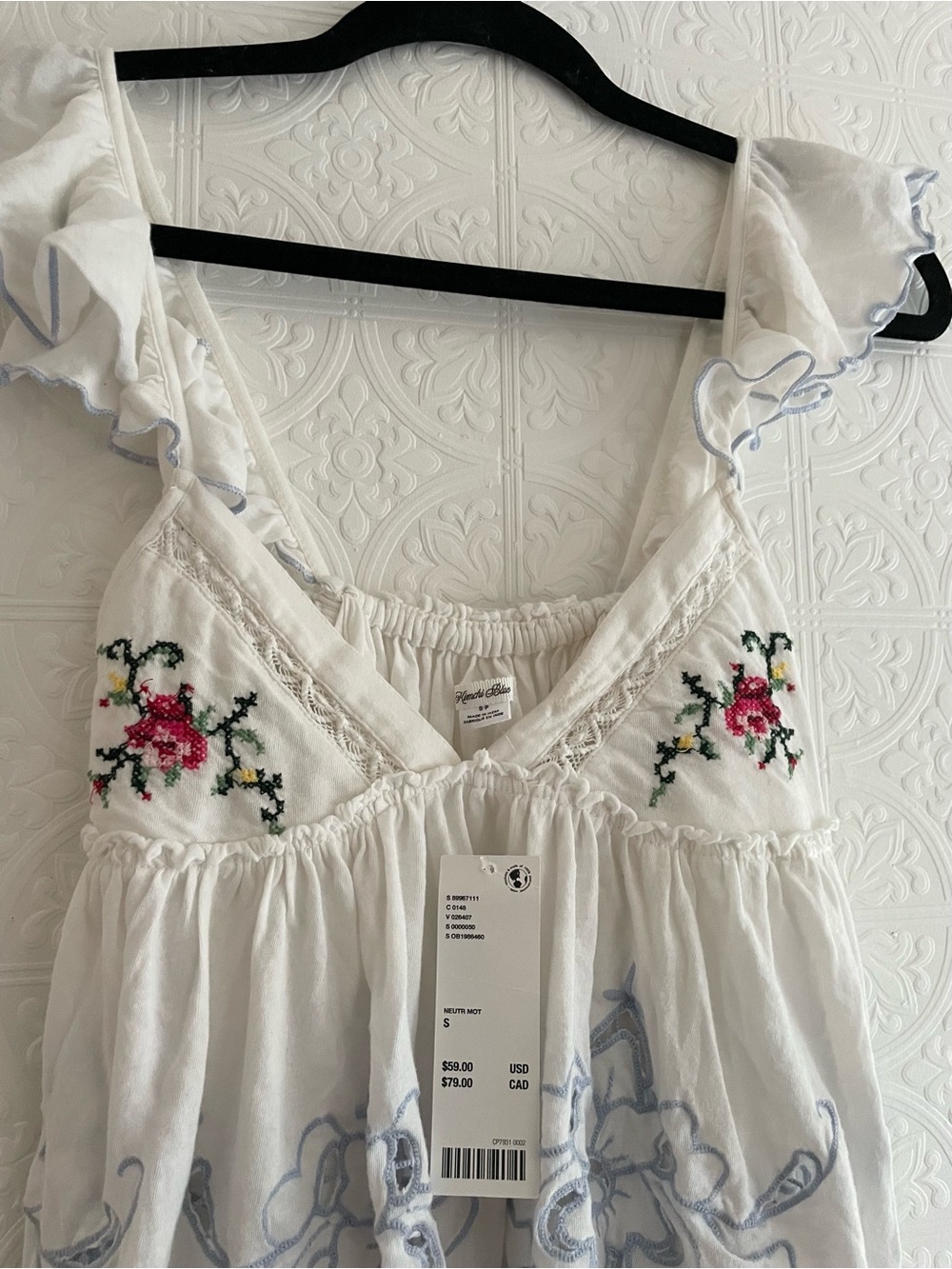 Kimchi Blue White Embroidered Rose Floral Ruffle Babydoll Urban Outfitters - Picture 2 of 5